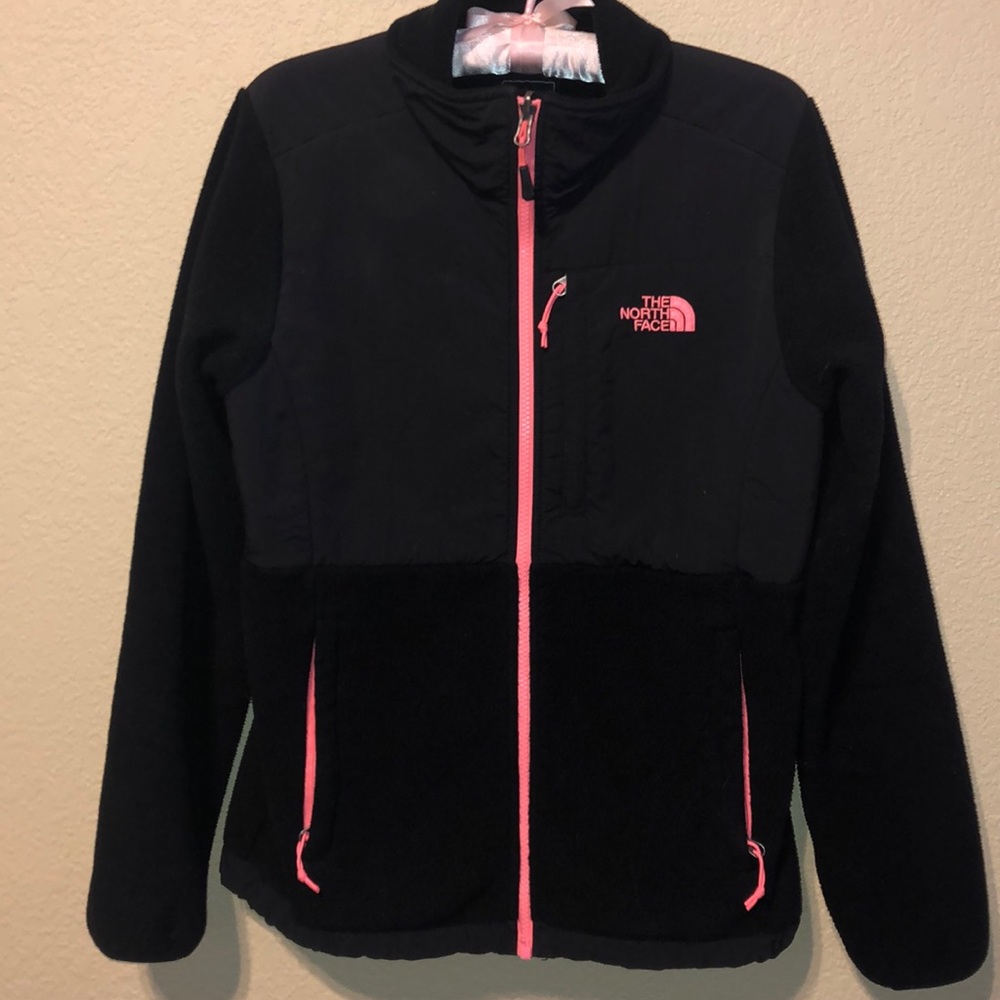 Black and pink North Face Fleece Zip Up Jacket